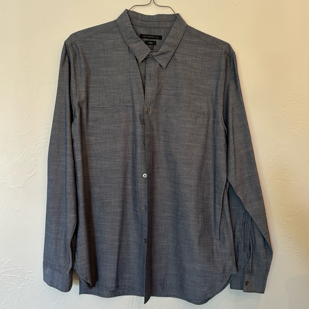 John Varvatos USA Luxe Charcoal Men Dress Shirt Button Up Gray Lightweight XL